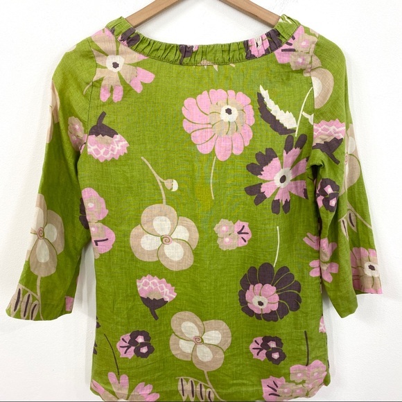 Boden Green Pink Purple Floral Linen Top size 4 - Picture 2 of 8